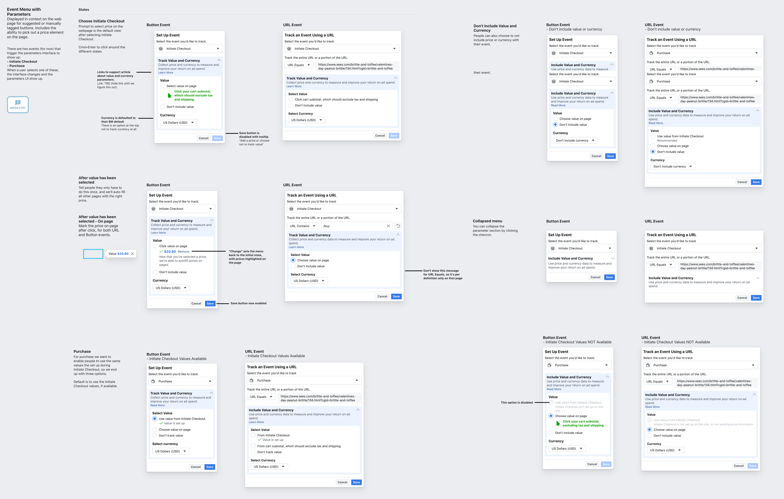 Example design spec that lays out all the states for a given component.